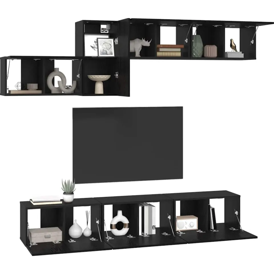 vidaXL Tv-meubelset 7 st Zwart Eiken