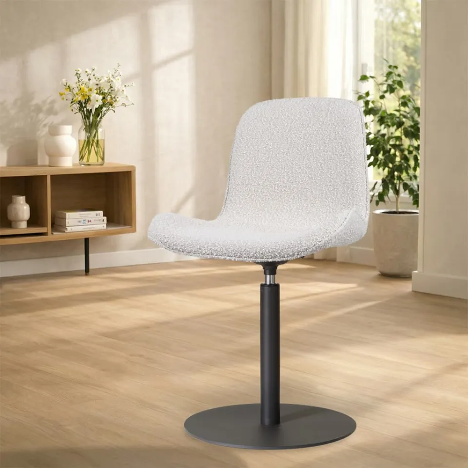 Nolon Niva-Fé draaibare tulp eetkamerstoel bouclé beige - mat zwart onderstel, foto 3