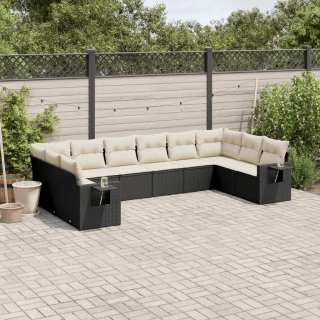vidaXL 10-delige Loungeset met kussens poly rattan zwart, foto 2