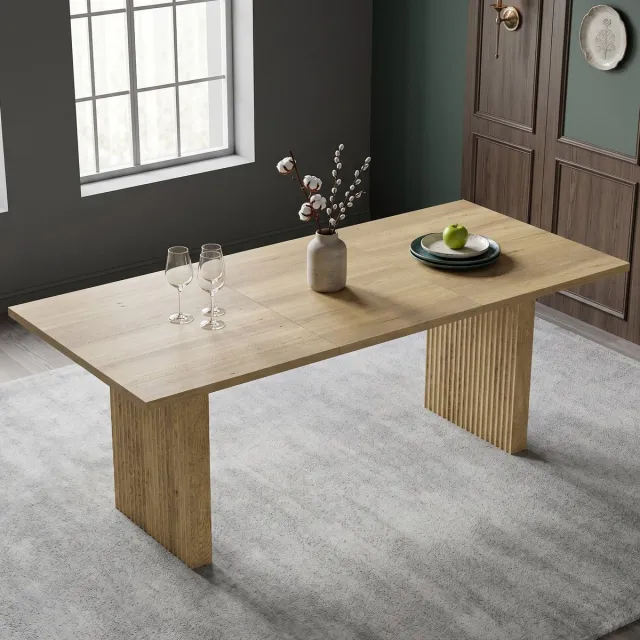 OKWISH Eettafel – Uitschuifbaar 140 Tot 200 Cm – Voor 6 Tot 8 Personen – Rechthoekig – MDF Eikenkleur – 140×90 Cm