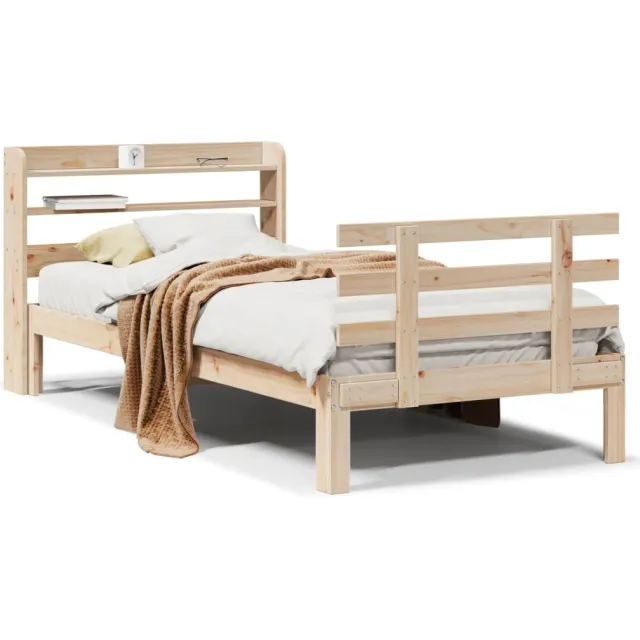 vidaXL Bedframe met hoofdbord massief grenenhout 75x190 cm Bruin