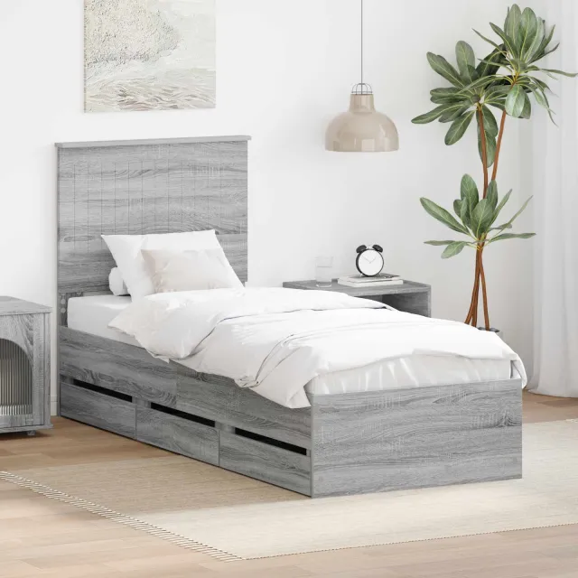 vidaXL Bedframe met lade Grijs Sonoma 75 x 190 cm Ingenieurshout