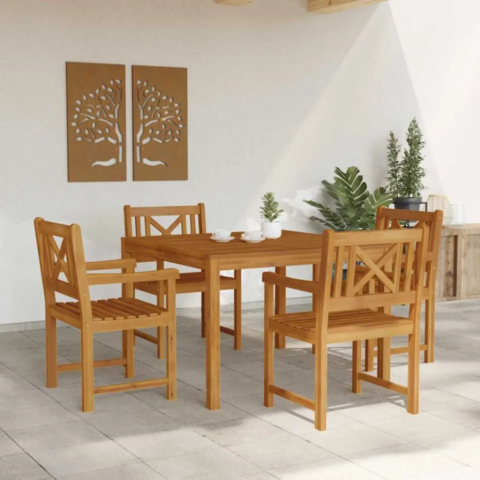 vidaXL Tuin eettafelset 5 st Bruin Massief acaciahout, foto 3