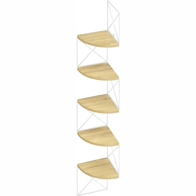 Vasagle Wandplank - Hoekplank - Zickzack- 5 Niveaus - Slaapkamer Werkkamer Woonkamer Natureiken-matwit