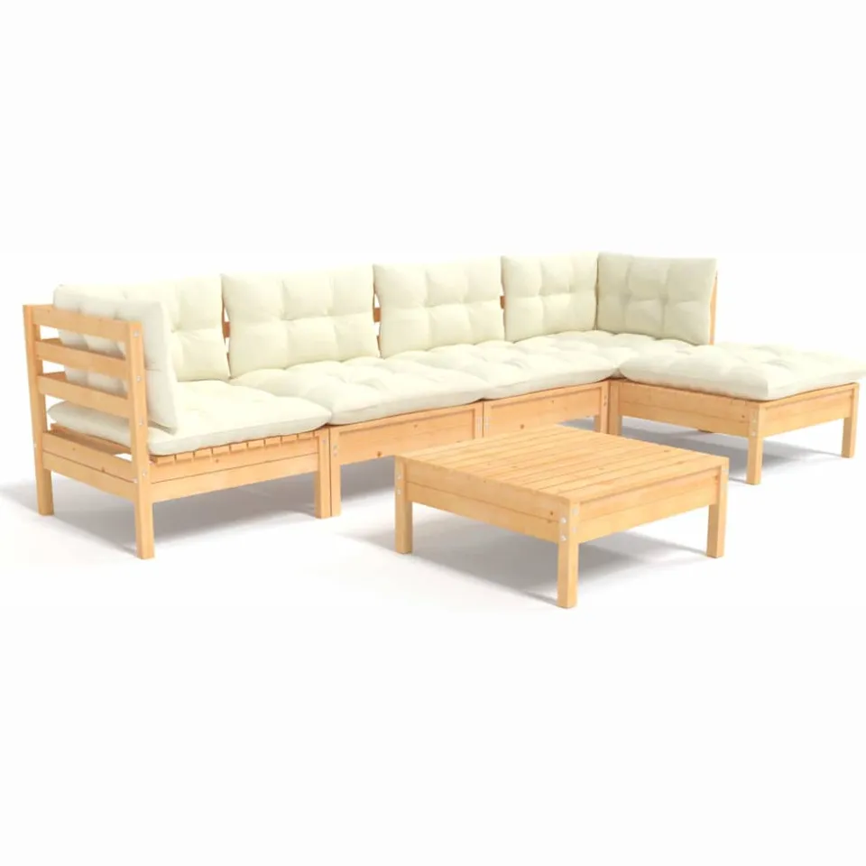 vidaXL 6-delige Loungeset met crèmekleurige kussens grenenhout, foto 4