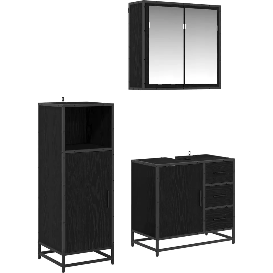 vidaXL Badkamermeubelset 3 st Zwart Eiken 65 x 33 x 60 cm Bewerkt hout