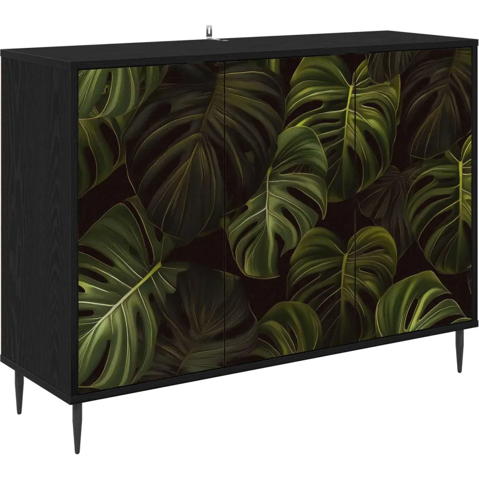 vidaXL Dressoir ELBURG Zwart eiken 102 x 33 x 76 cm Bewerkt hout, foto 3