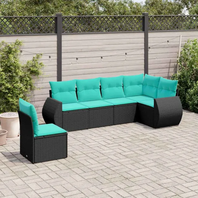 vidaXL 6-delige tuinbankset met kussens van zwart polyrotan, foto 2