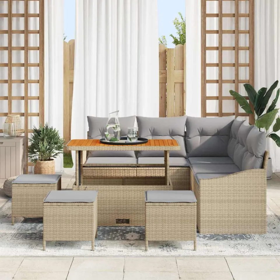 vidaXL Tuinbankenset 9 st Beige poly rattan, foto 3