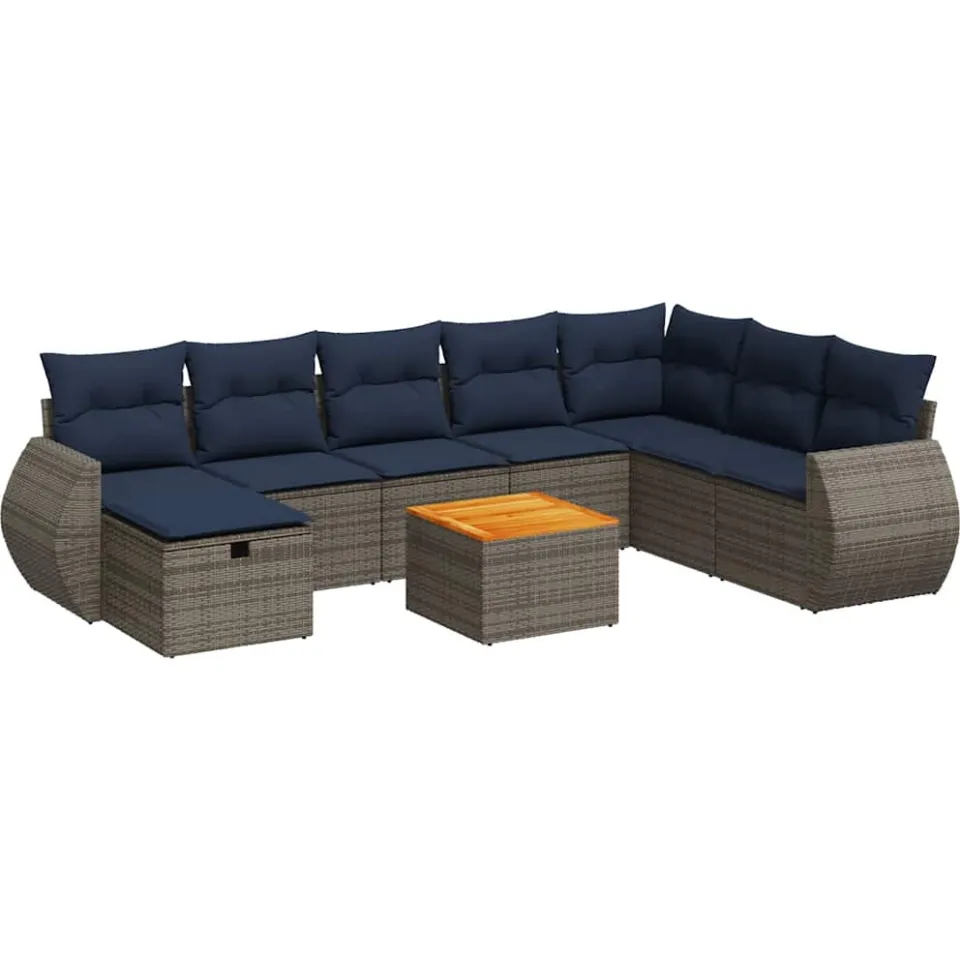 vidaXL 9-delige Loungeset met kussens poly rattan grijs, foto 3