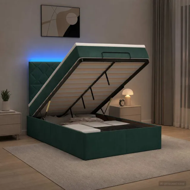 vidaXL Ottoman Bed met Matrassen en LED Donkergroen 120 x 190 cm