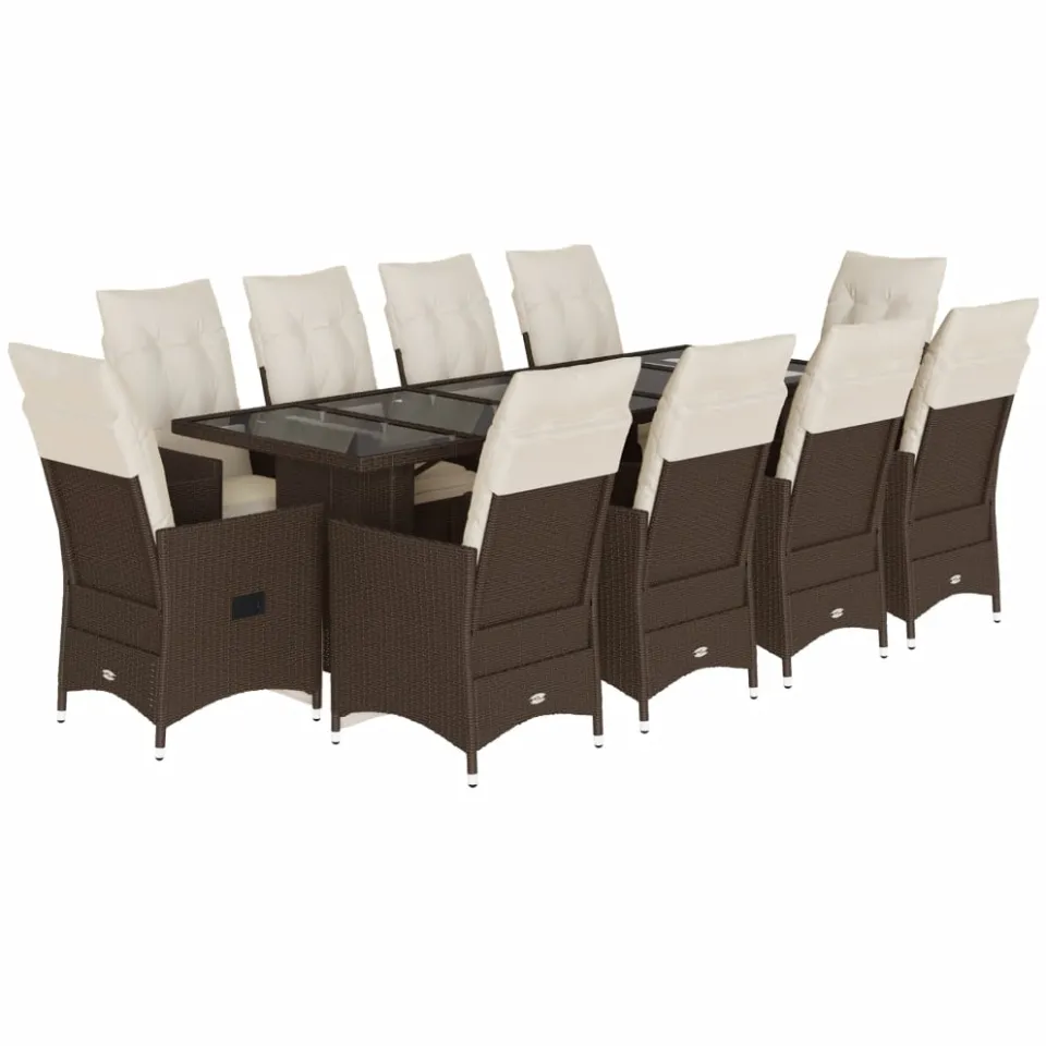 vidaXL 11-delige Bistroset met kussens poly rattan bruin