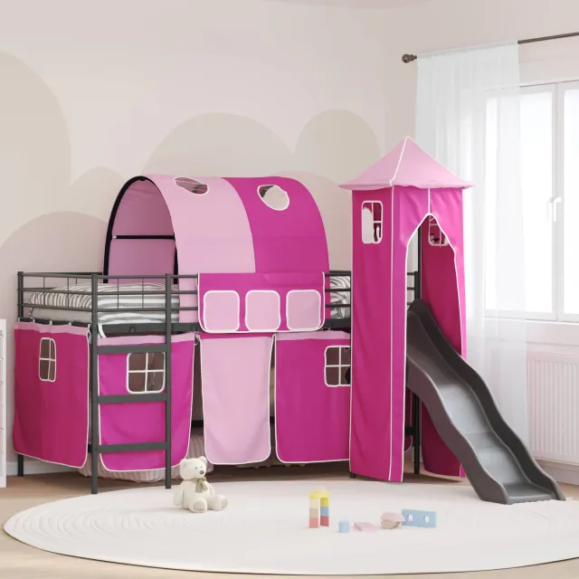 vidaXL Stapelbed voor kinderen Zwart en Roze 80 x 200 cm Metaal