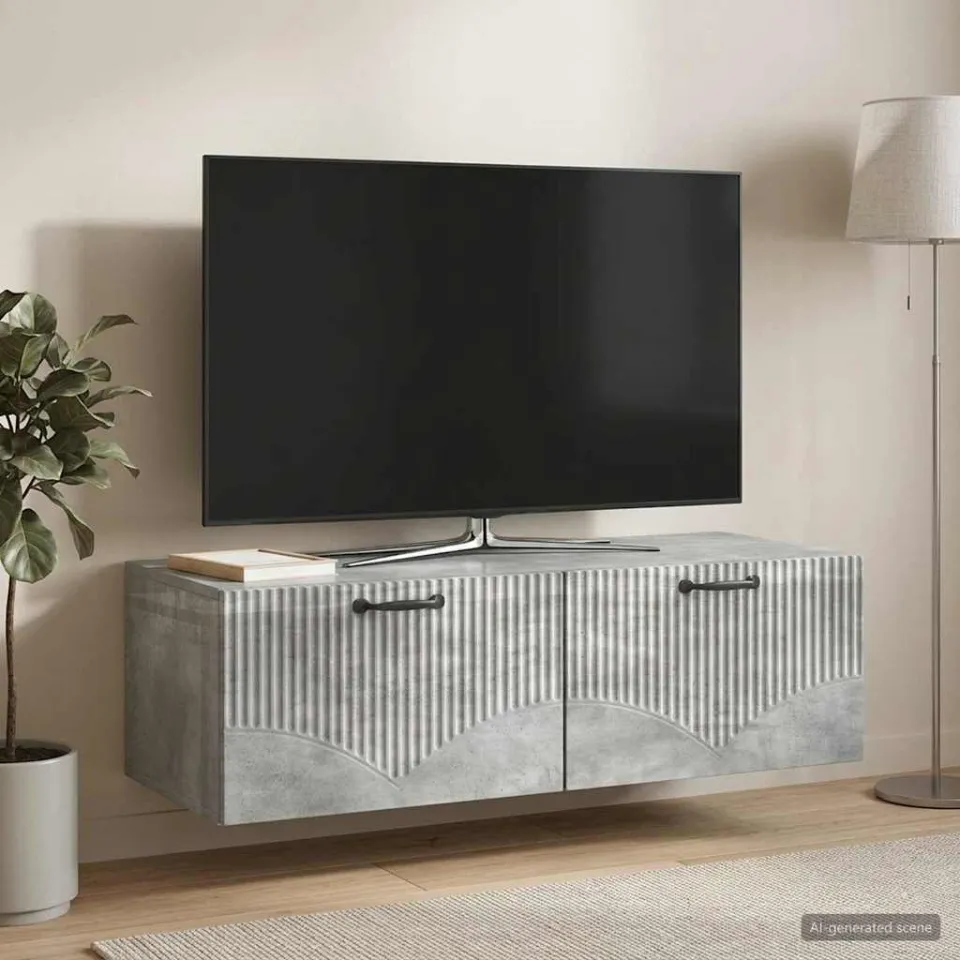 vidaXL Wandbeugel TV-kast Betongrijs 98 x 41 x 30 cm Bewerkt hout grijs, foto 4