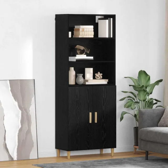 vidaXL Hoge kast Zwart Eiken 69,5 x 32,5 x 180 cm Bewerkt hout