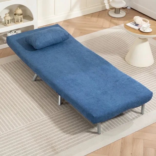 CHICFURN Slaapfauteuil - 2-in-1 bedfunctie - Verstelbare rugleuning - Blauw