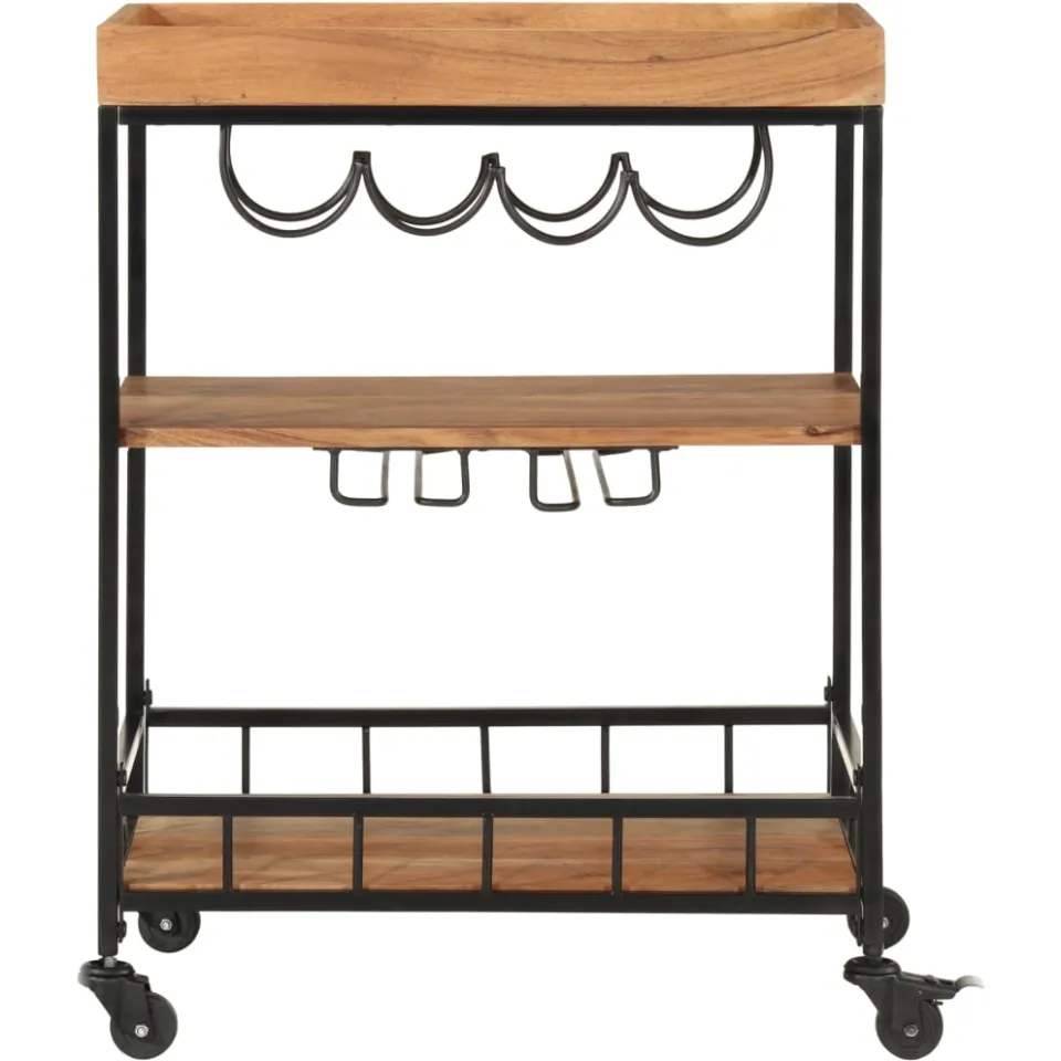vidaXL Keukentrolley 60x40x80 cm massief acaciahout en ijzer bruin, foto 2