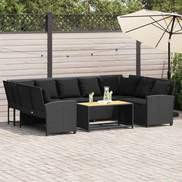 vidaXL Tuinbank met kussens poly rattan zwart, foto 2