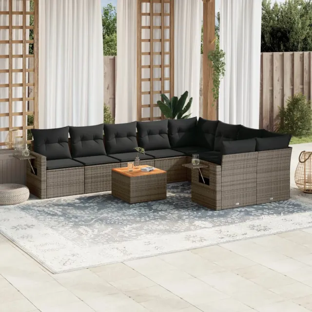 vidaXL 10-delige Loungeset met kussens poly rattan grijs, foto 2