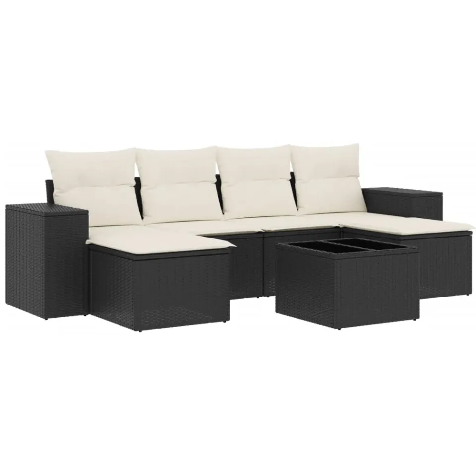 vidaXL 7-delige Loungeset met kussens poly rattan zwart, foto 3
