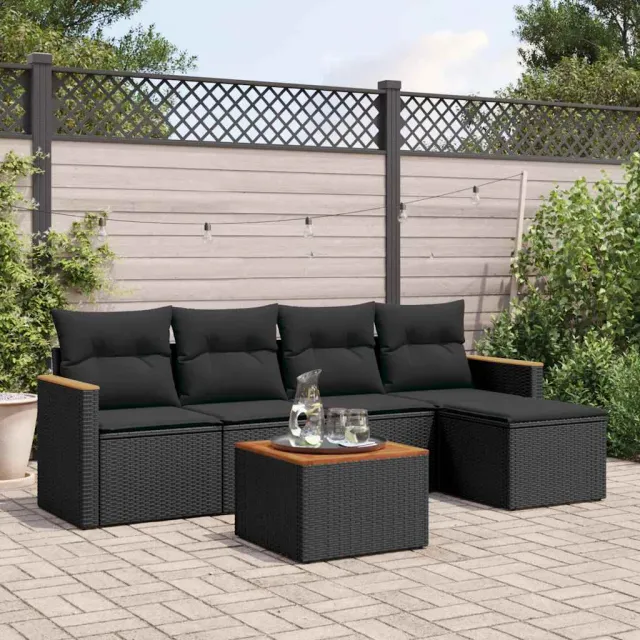 vidaXL 6-delige Loungeset met kussens poly rattan zwart, foto 2