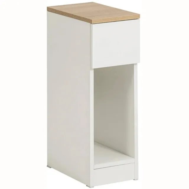 ArtiZo nachtkastje - bedside table - modern en tijdloos - extra smal - stevige constructie - wit - 20×35×60 cm (lxbxh) wit + houtkleur