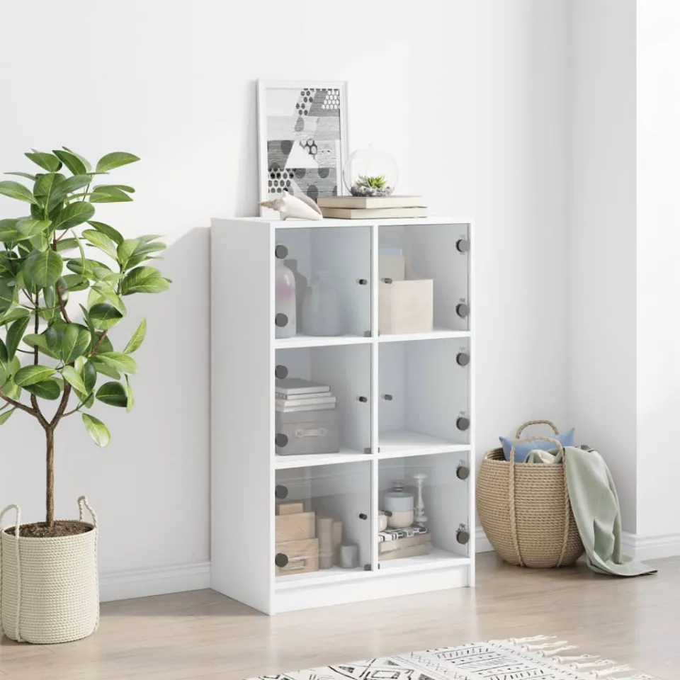 vidaXL Hoge kast met deuren 68x37x109 cm bewerkt hout wit, foto 3