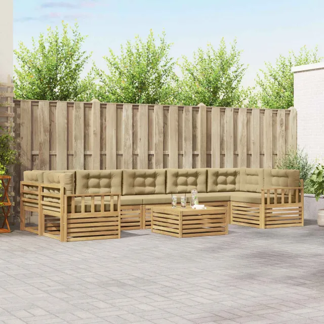 vidaXL Buiten bankenset 8 st 7-zits Wit en Beige Massief Acaciahout