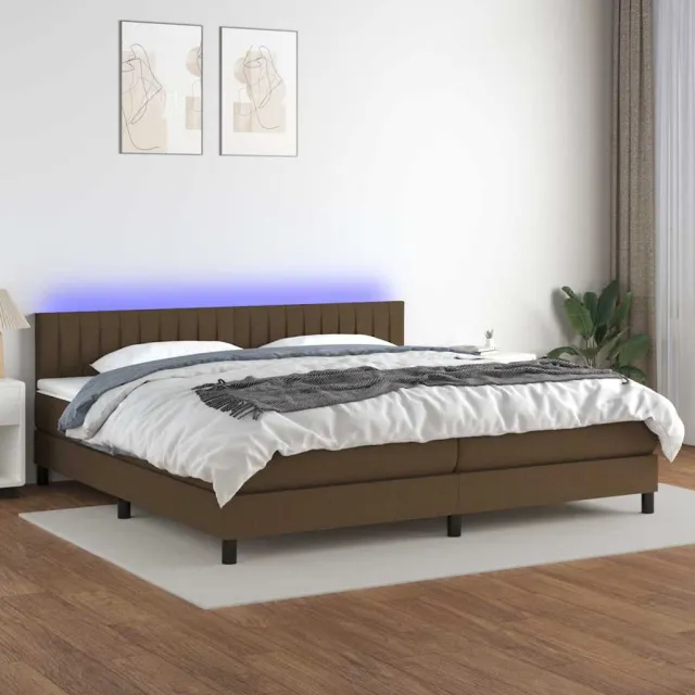 vidaXL Boxspring met matras en LED stof donkerbruin 200x200 cm bruin
