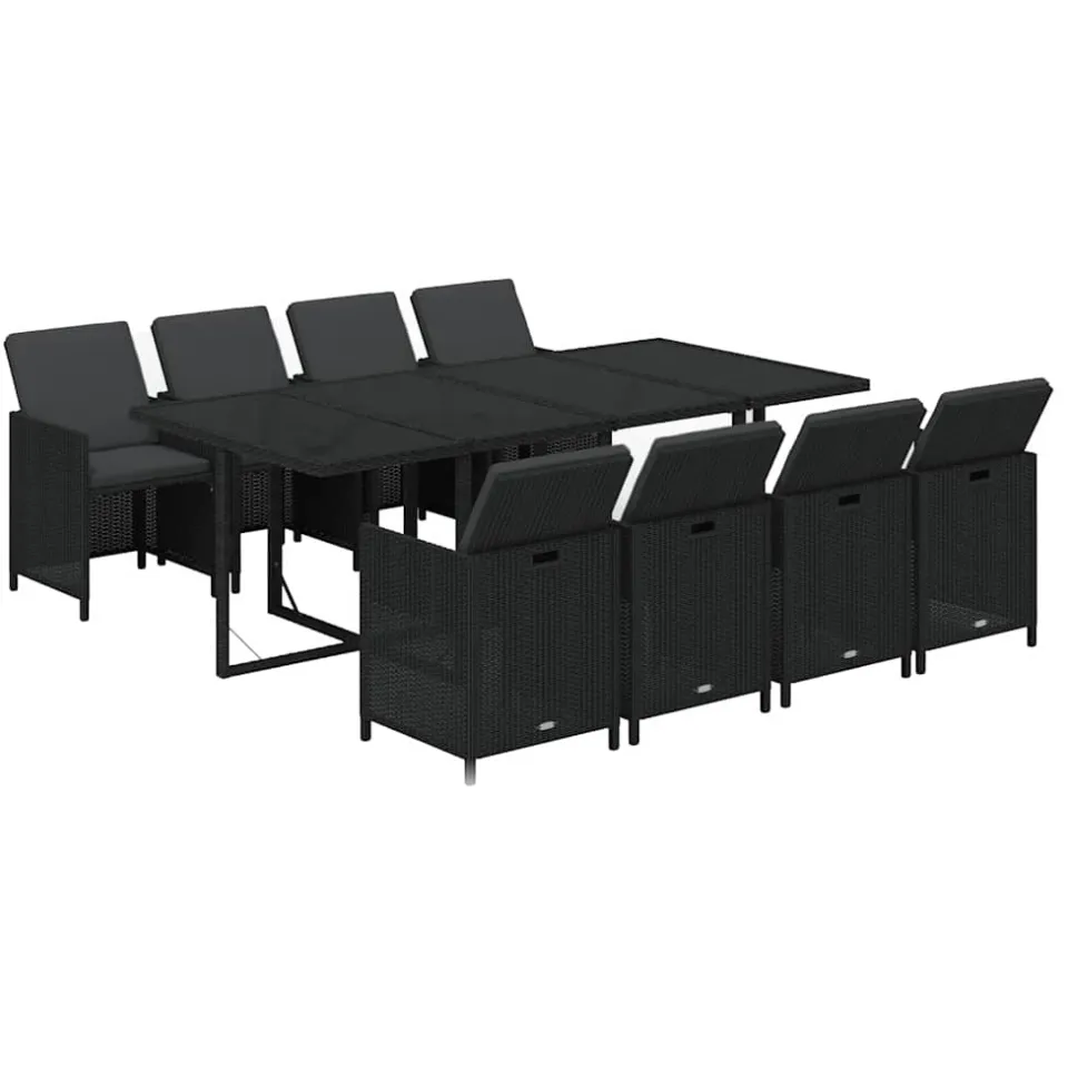 vidaXL 9-delige Tuinset met kussens poly rattan zwart