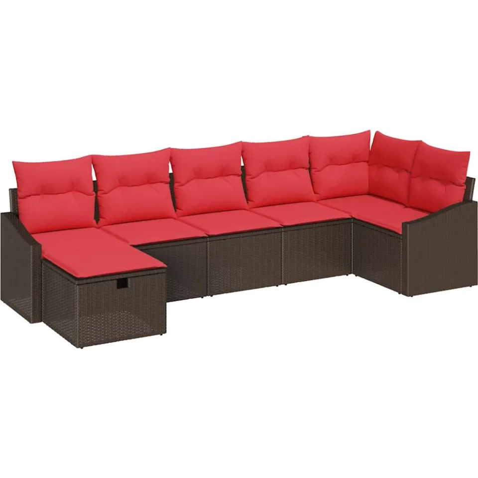 vidaXL Bankstel met kussen met opslag Bruin poly rattan
