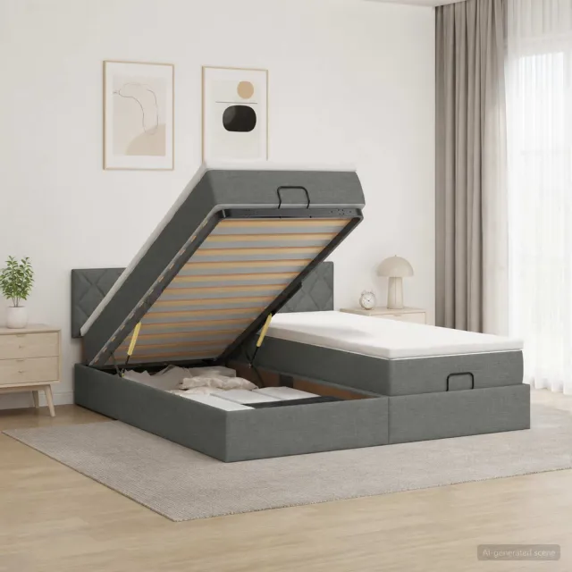 vidaXL Ottoman bed met matras met hoofdeinde 2 st Donkergrijs Stof