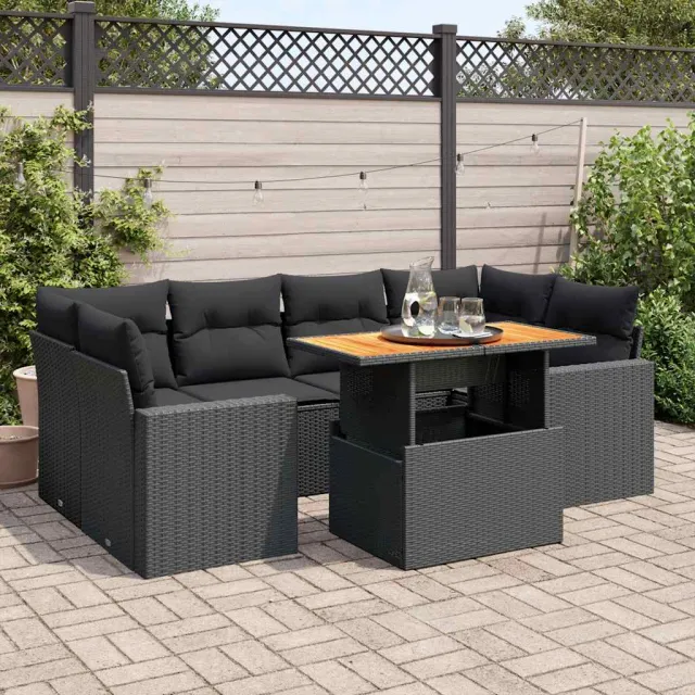 vidaXL 7-delige Loungeset met kussens poly rattan zwart, foto 2