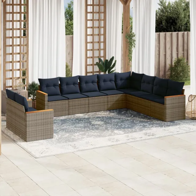 vidaXL 10-delige tuinbankset met kussens, grijs polyrotan, foto 2