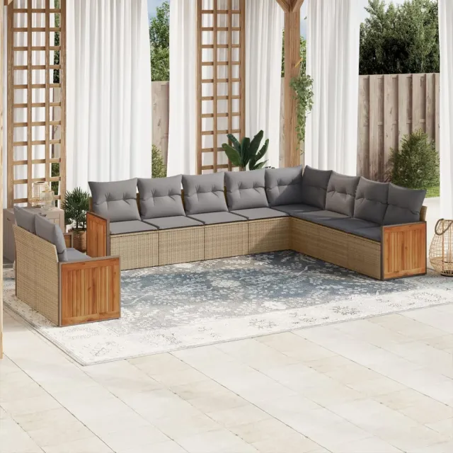 vidaXL 10-delige Loungeset met kussens poly rattan beige, foto 2