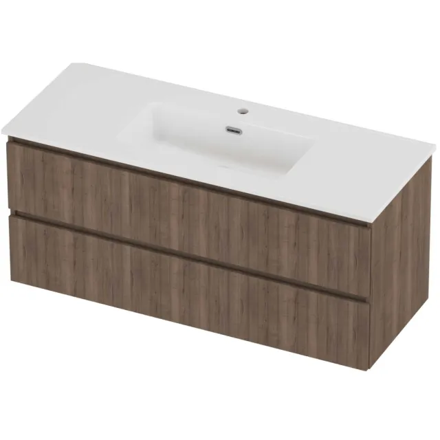Proline Tribute Badmeubelset Porselein Elegant 1 Kraangat 120x46x54 cm Glans Wit Terra Oak Eiken