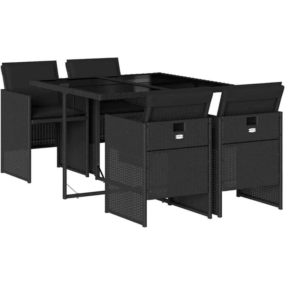 vidaXL 5-delige Tuinset met kussens poly rattan zwart, foto 3