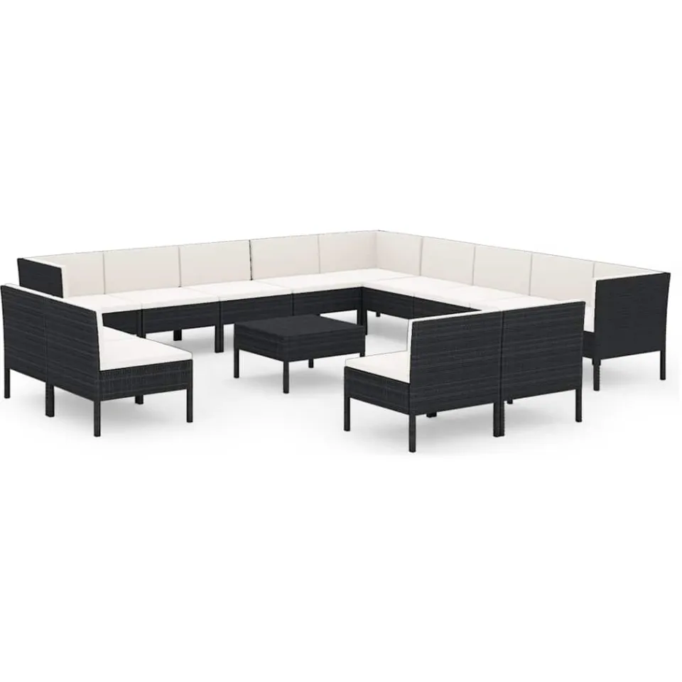vidaXL 14-delige Loungeset met kussens poly rattan zwart, foto 4