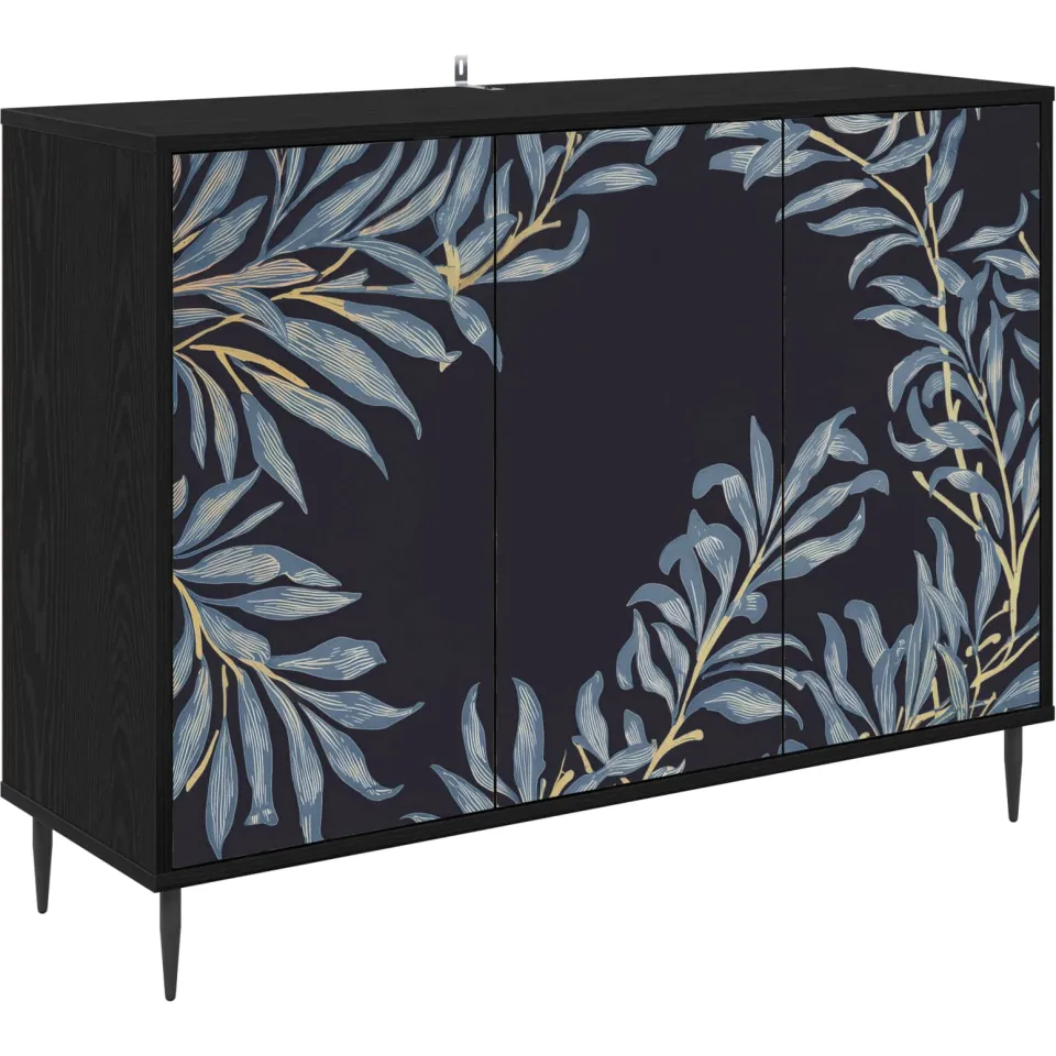 vidaXL Dressoir DOKKUM Zwart eiken 102 x 33 x 76 cm Bewerkt hout, foto 3