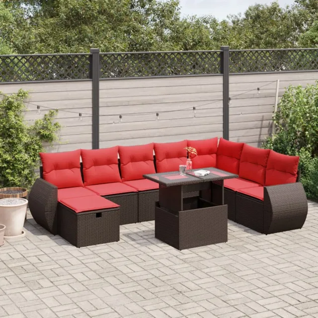 vidaXL 9-delige tuinbankset met kussens, bruin polyrotan, foto 2
