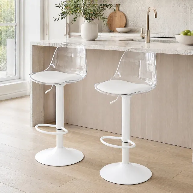 CHICFURN Barkruk - Verstelbaar - Draaibaar - Rugleuning - Transparant wit