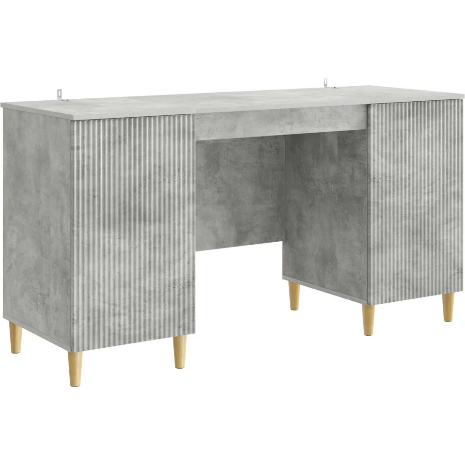 vidaXL Bureau met plank Betongrijs 142,5 x 50 x 75 cm Bewerkt hout grijs, foto 3