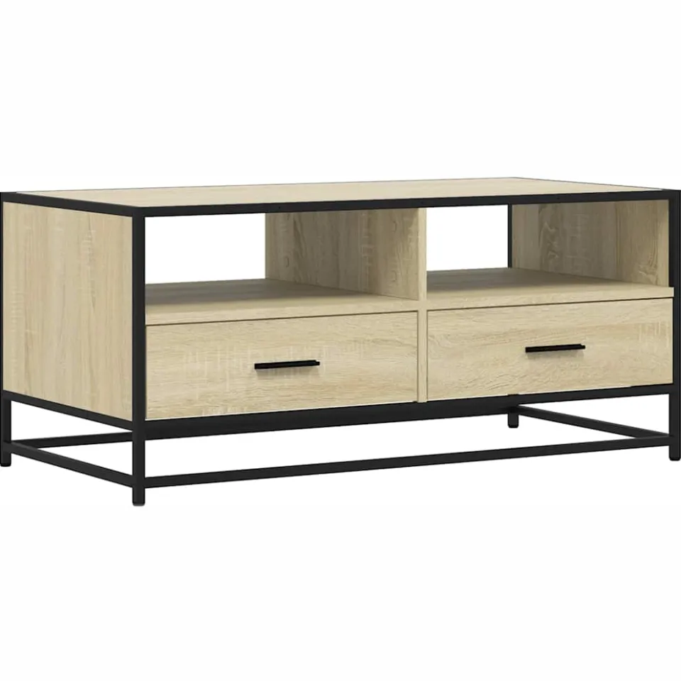 vidaXL Salontafel 100x50x45 cm bewerkt hout en metaal sonoma eiken