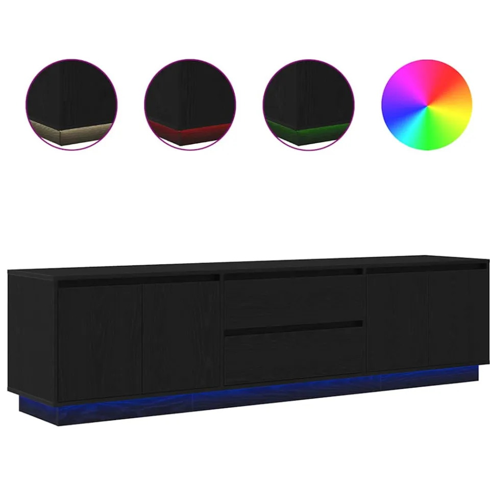 vidaXL Tv-meubel met LED-verlichting 193,5x41x50 cm zwart eikenkleurig, foto 3