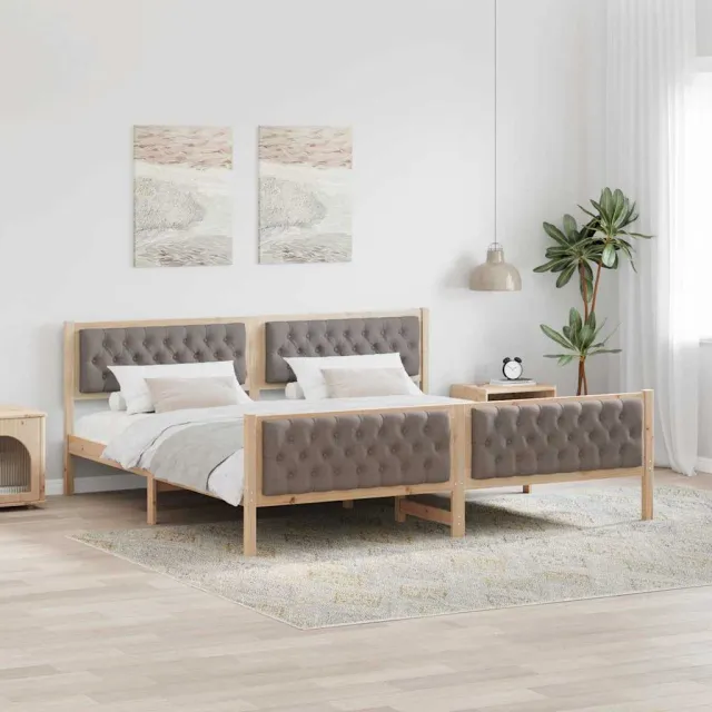 vidaXL Bedframe met hoofdeinde Taupe 200 x 200 cm Massief grenenhout Bruin