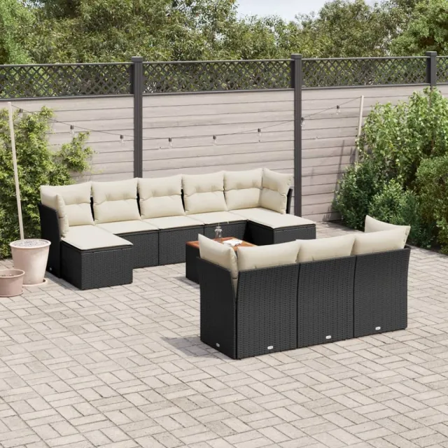 vidaXL 11-delige Loungeset met kussens poly rattan zwart, foto 2