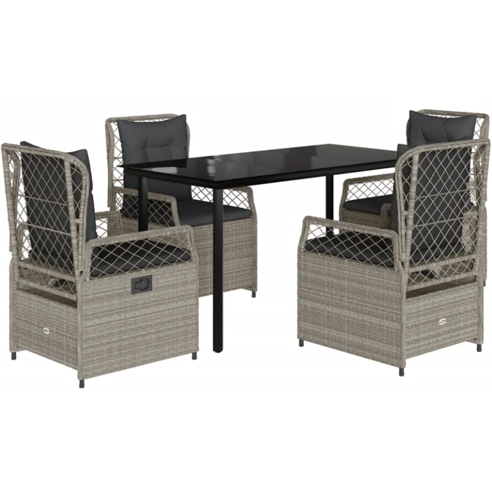 vidaXL 5-delige Tuinset met kussens poly rattan lichtgrijs grijs, foto 3