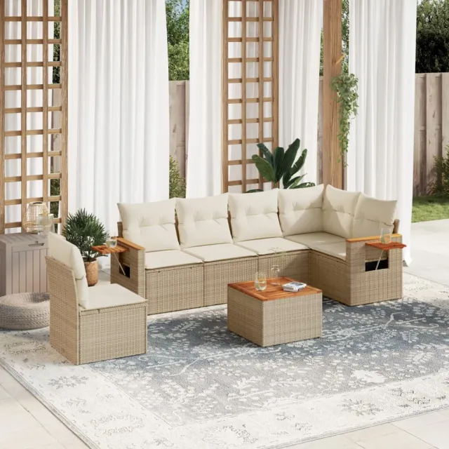 vidaXL 7-delige Loungeset met kussens poly rattan beige, foto 2