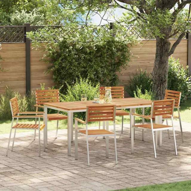 vidaXL Tuin eettafelset 7 st Massief acaciahout en roestvrij staal, foto 2
