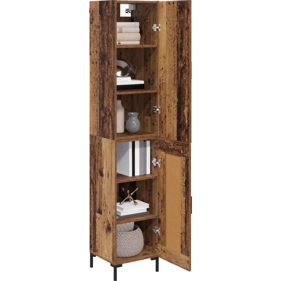 vidaXL Hoge kast Oud Hout 34,5 x 34 x 180 cm Bewerkt hout Bruin